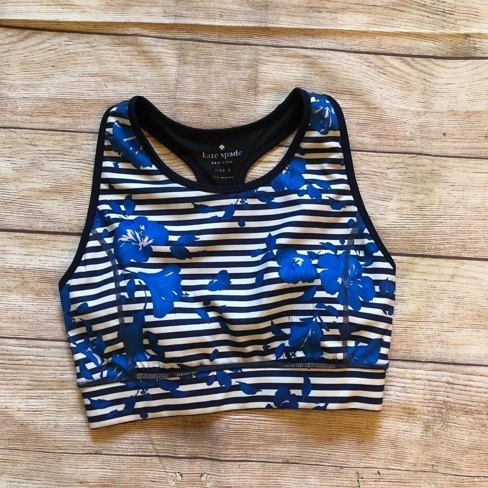 Kate Spade Blue Hibiscus Stripe Sports Bra‎ ✨